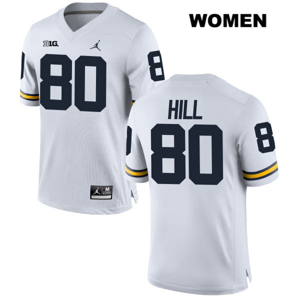 Women's NCAA Michigan Wolverines Khalid Hill #80 White Jordan Brand Authentic Stitched Football College Jersey MA25Q56QS